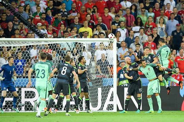 Cristiano Ronaldo Portugal scores v Wales Lyon 2016