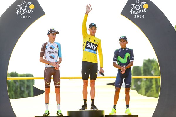 2016 Podium Paris Chris Froome Romain Bardet Nairo Quintana