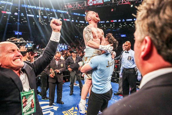 Barry McGuigan celebrates Carl Frampton win New York 2016