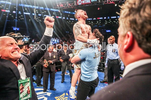 Barry McGuigan celebrates Carl Frampton win New York 2016