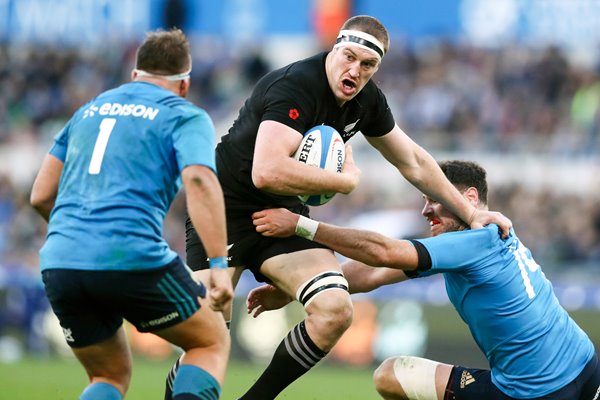 Brodie Retallick New Zealand tackled v Italy