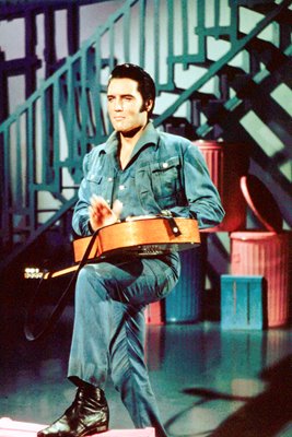 Elvis Presley rocks in overalls