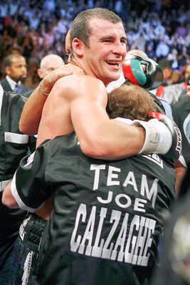 Team Calzaghe celebrate win over Hopkins