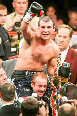 Joe Calzaghe celebrates Hopkins win