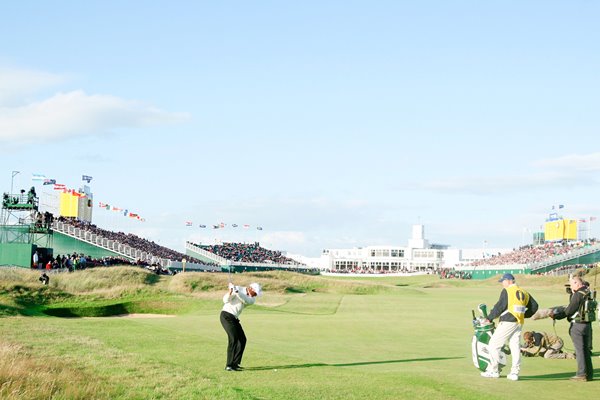 Greg Norman plays up the 18th at Royal Birkdale