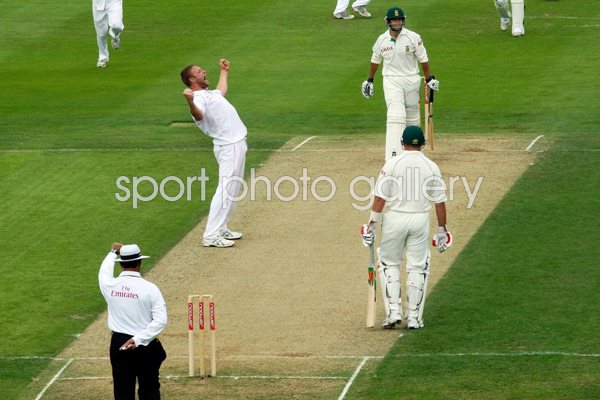 Andrew Flintoff celebrates his 200th Test Wicket