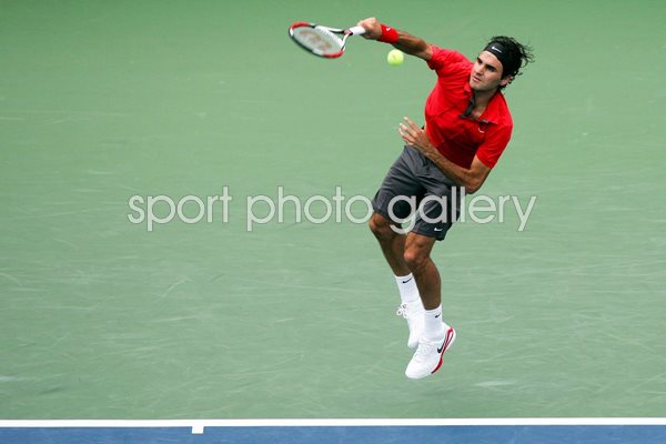 Federer serves in his semi-final