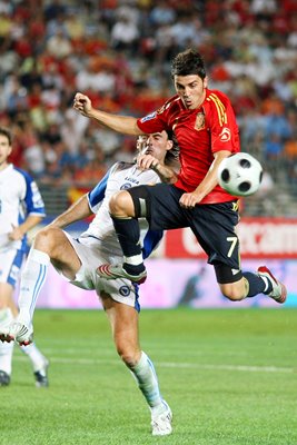 David Villa aerial action for Spain World Cup Qualifier 2008