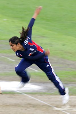 Isa Guha bowling for England's Women 