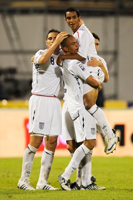 Theo Walcott celebrates his goal v Croatia 