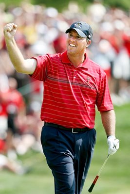 Boo Weekley celebrates during singles win 