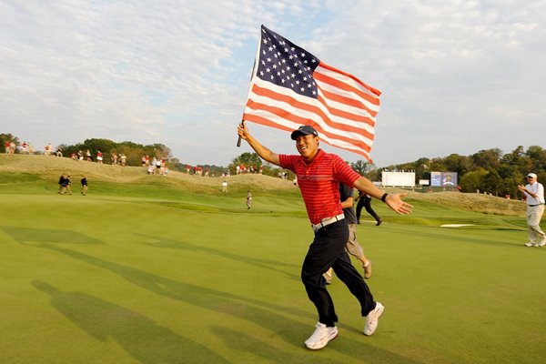 Anthony Kim of the USA celebrates 2008 Ryder Cup win