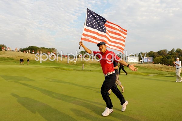 Anthony Kim of the USA celebrates 2008 Ryder Cup win
