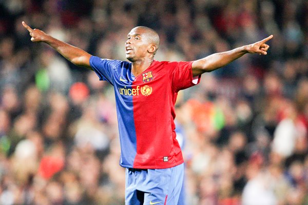 Samuel Eto'o celebrates for FC Barcelona 2008