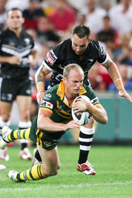 Darren Lockyer scores for Australia v New Zealand