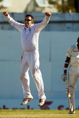 Graeme Swann celebrates in Antigua 2009