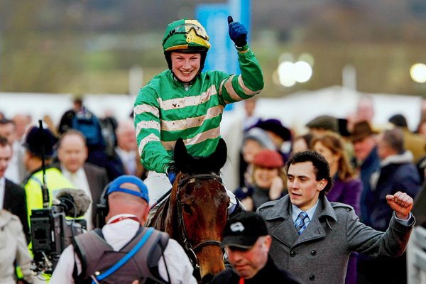 Nina Carberry celebrates win at Cheltenham 2009