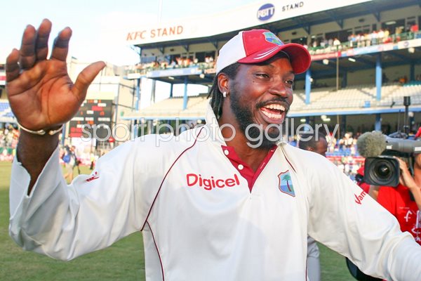 Chris Gayle celebrates West Indies series win