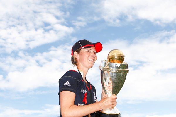 Charlotte Edwards with World Cup trophy