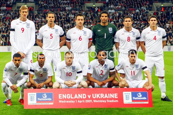 The England team line up v Ukraine at Wembley