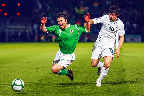 Damien Johnson of Northern Ireland v Slovenia