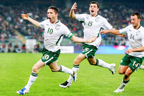 Robbie Keane of Ireland celebrates his goal v Italy