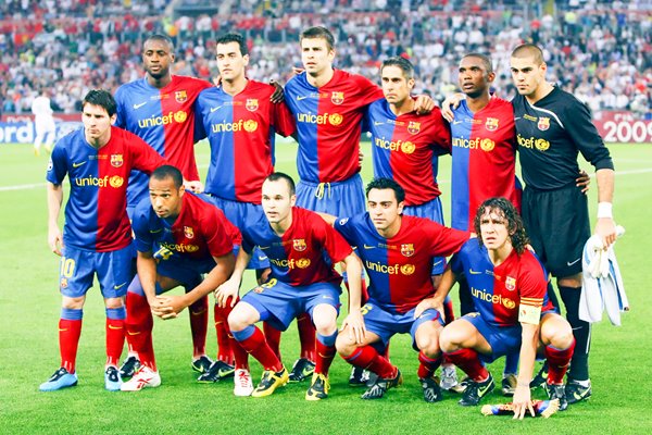 Barcelona line up for the Champions League final against Man U