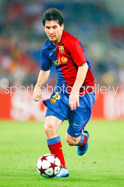 Lionel Messi of Barcelona in action v Manchester United