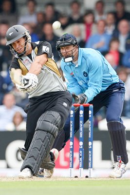 Ross Taylor of New Zealand hits through mid wicket