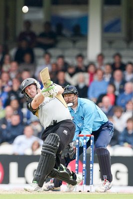 Scott Styris of New Zealand hits out v Scotland