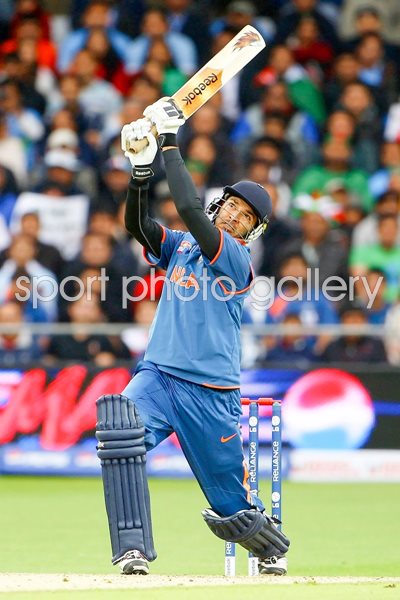 India's Yuvraj Singh hits a six