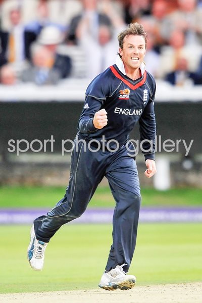 Graeme Swann of England celebrates the wicket