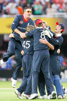 England team mates celebrate victory