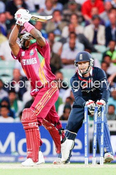 James Foster of England stumps Dwayne Bravo