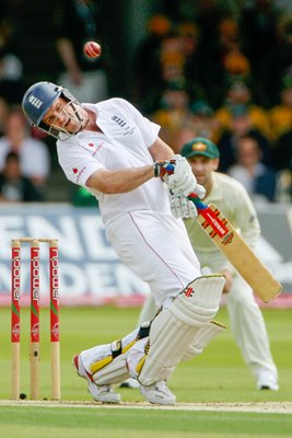 Andrew Strauss avoids a bouncer Lords - Ashes 2009