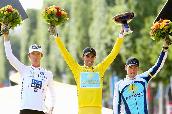 2009 Tour Podium - 1. Contador 2. A. Schleck 3. Armstrong