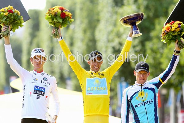 2009 Tour Podium - 1. Contador 2. A. Schleck 3. Armstrong