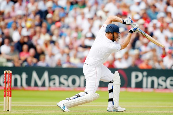 Andrew Flintoff drives - Edgbaston - Ashes 2009