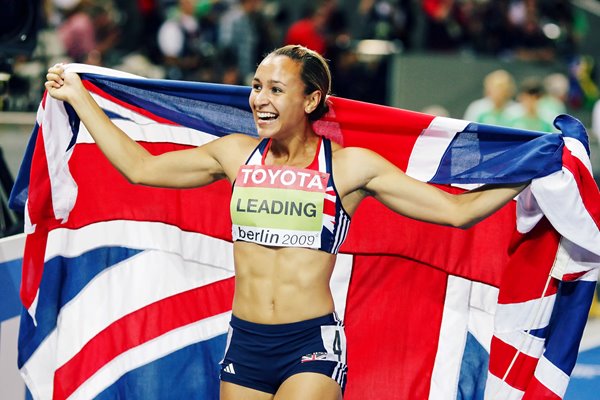 Jessica Ennis celebrates Heptathlon Gold 2009