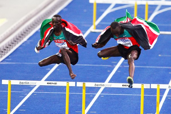 Kemboi and Kipkemboi of Kenya celebrate