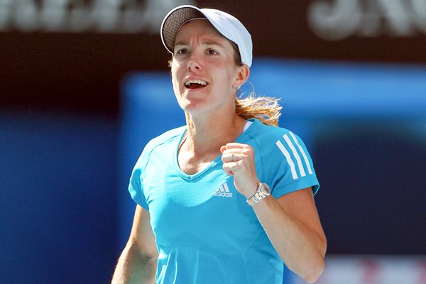 Justine Henin celebrates Semi Final win