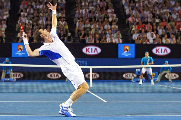 Andy Murray serves to Roger Federer