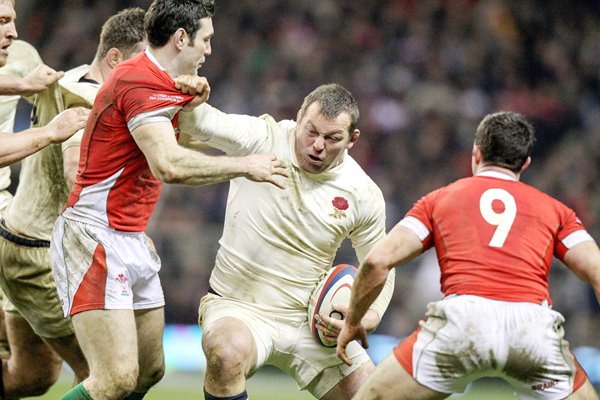 Steve Thompson in action v Wales