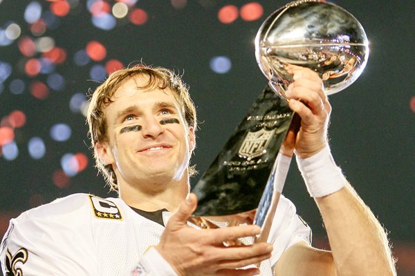 Drew Brees with Vince Lombardi Trophy