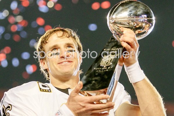 Drew Brees with Vince Lombardi Trophy