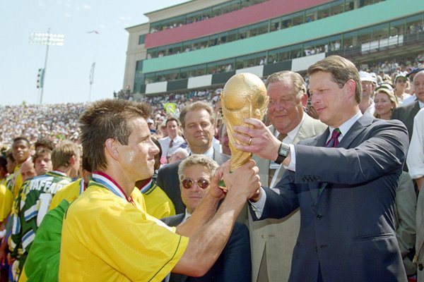 Dunga receives the trophy from Al Gore 1994 World Cup