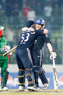 Eoin Morgan celebrates dramatic win for England