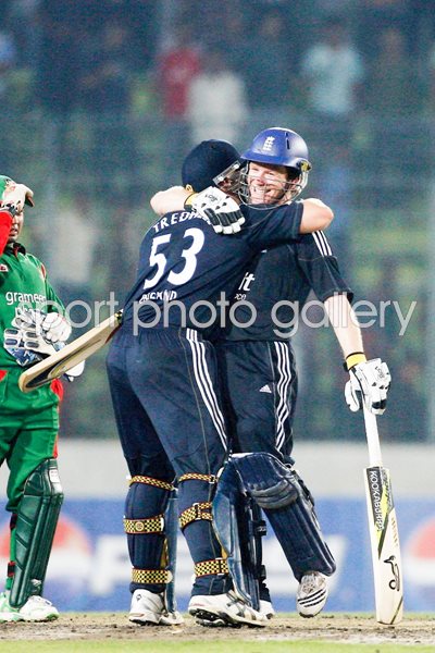 Eoin Morgan celebrates dramatic win for England