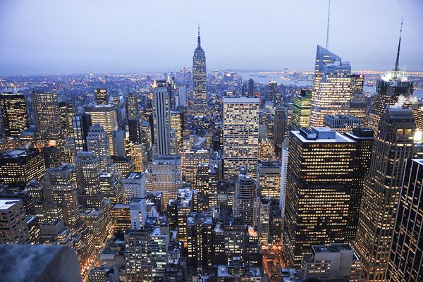 The New York City skyline at night