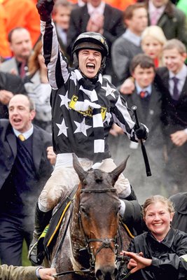 Paddy Brennan celebrates 2010 Gold Cup win 